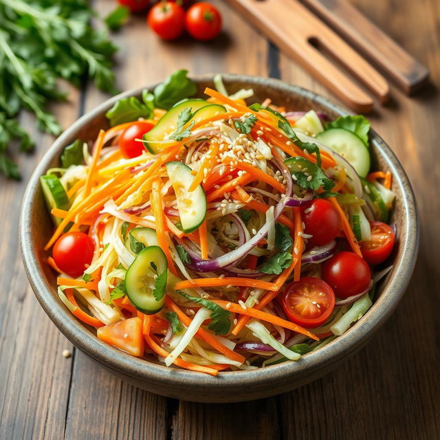 A vibrant and fresh Kabi salad featuring a variety of colorful vegetables