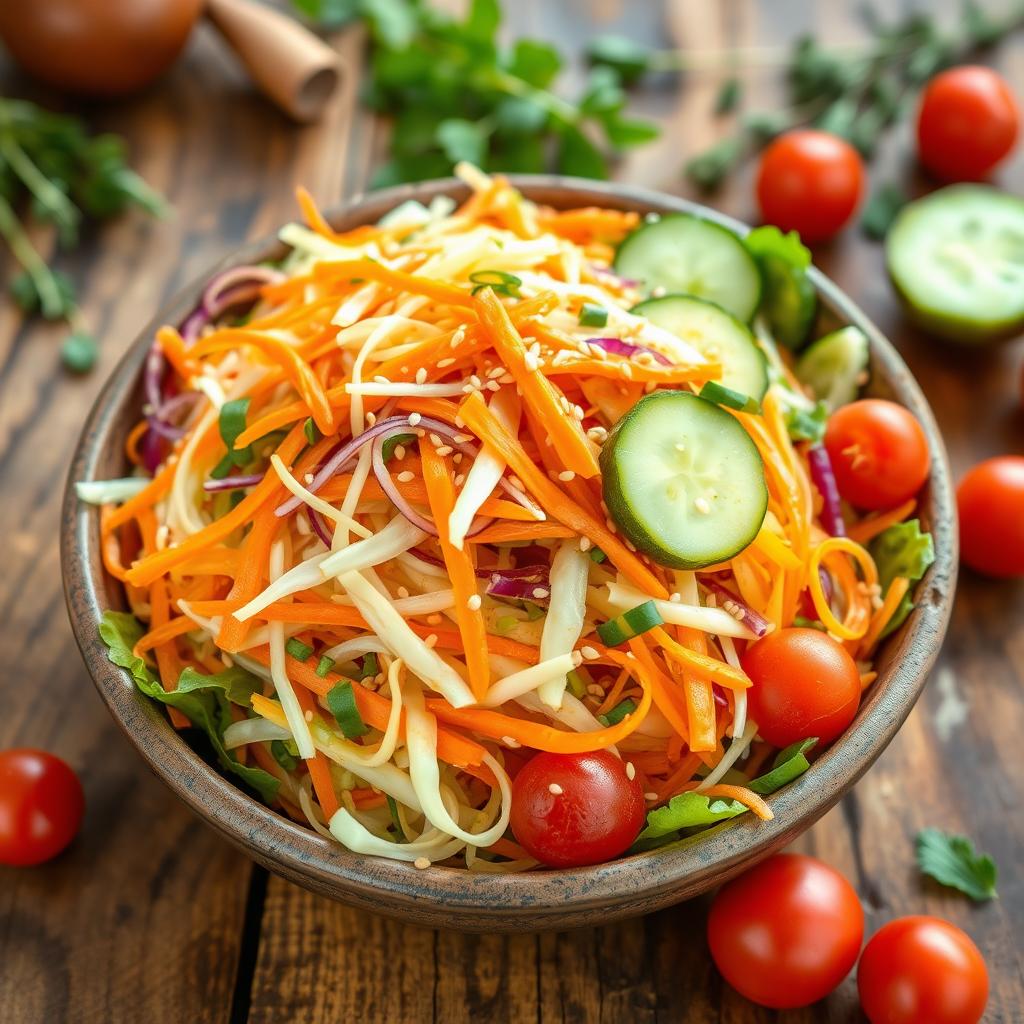 A vibrant and fresh Kabi salad featuring a variety of colorful vegetables