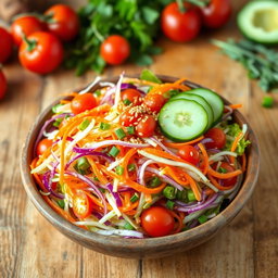 A vibrant and fresh Kabi salad featuring a variety of colorful vegetables