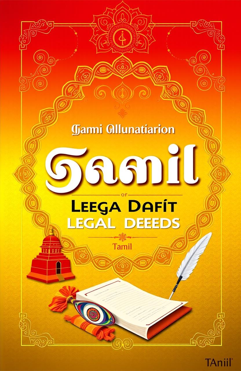 A vibrant cover design for a Tamil book focused on drafting legal deeds