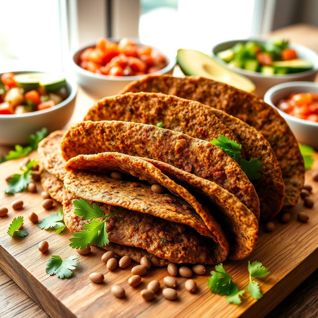A delicious and vibrant display of lentil tortillas, showcasing their rich brown color and soft, pliable texture