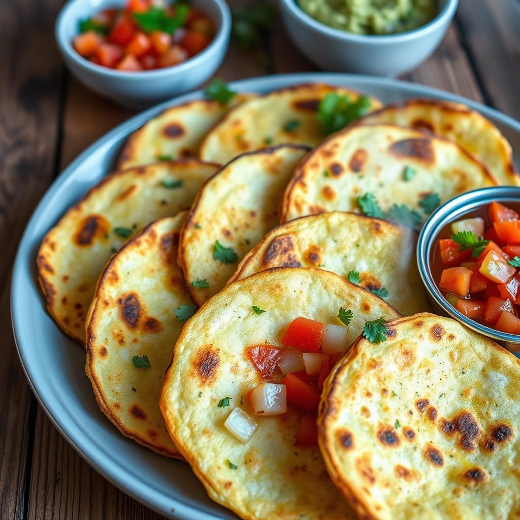 A beautifully arranged platter of zucchini tortillas, freshly baked, showcasing their golden-brown color and crispy texture