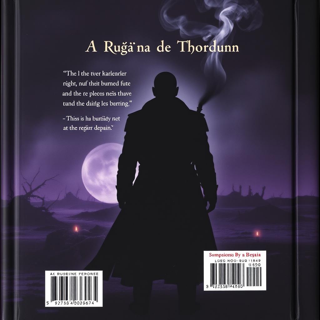 The back cover of the book "A Ruína de Thordunn" continues the theme of darkness and mystery