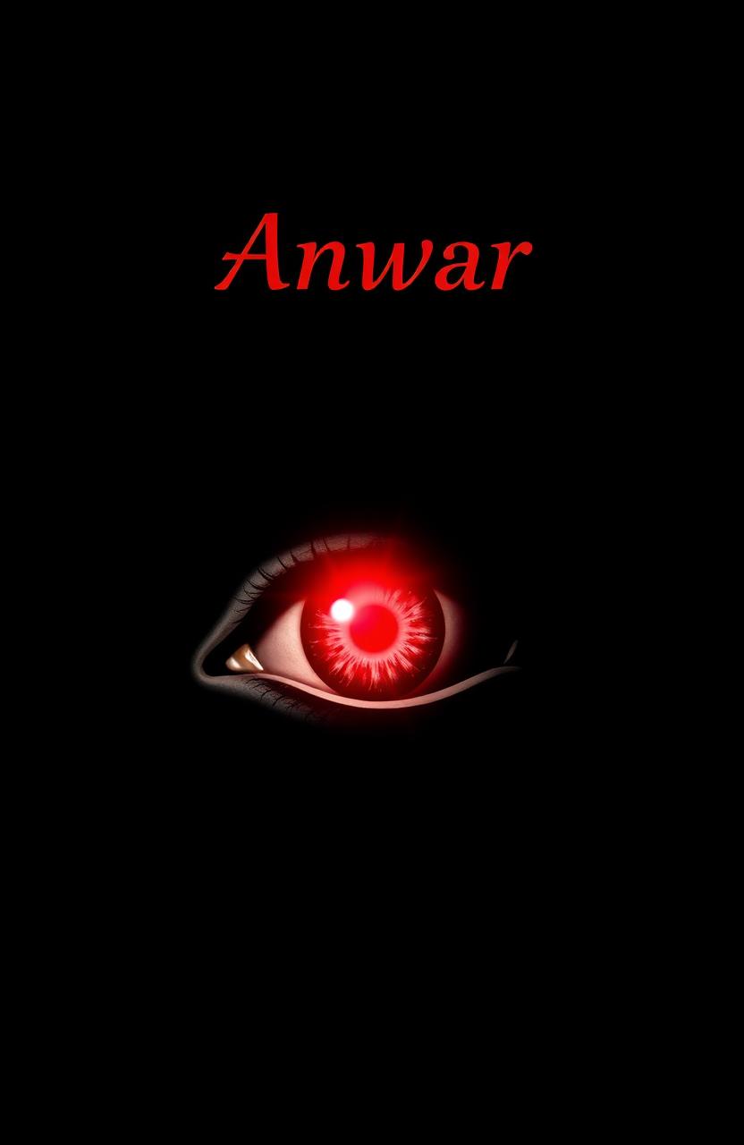 A striking design featuring a black background, focused on a single eye that emanates a bright red light, symbolizing the concept of RATIONAL COMMUNISM
