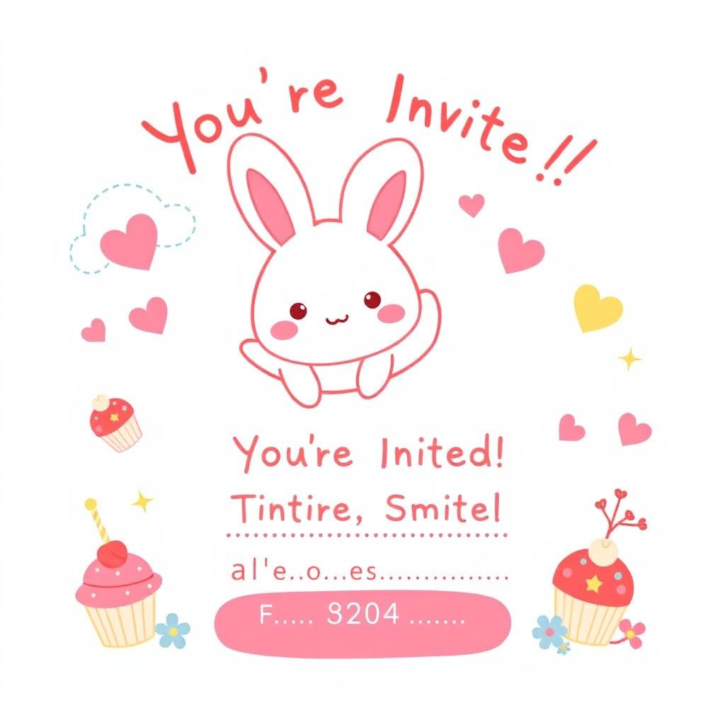 A delightful invitation designed for a girl featuring Cinnamoroll, the adorable white puppy character from Sanrio