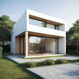 A minimalistic, modern 3x4 house with clean lines and a efficient spatial configuration, showcasing simplicity in color and design.