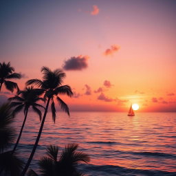 Reformulated image featuring a vibrant sunset over a calm sea with gentle waves, reflecting shades of orange, pink, and purple in the sky
