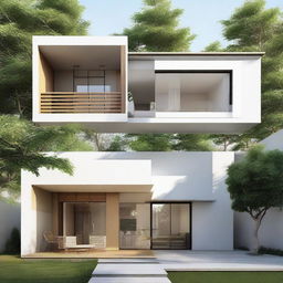 A minimalistic, modern 3x4 house with clean lines and a efficient spatial configuration, showcasing simplicity in color and design.