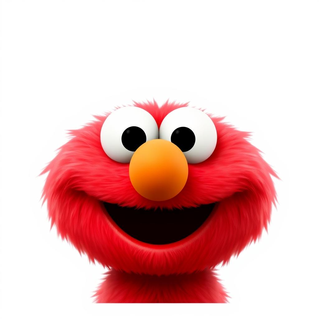 A Pixar-style rendition of Elmo, featuring a cute, round face and large expressive eyes that exude friendliness and charm
