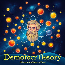 An artistic representation of Democritus' atomic theory, showcasing a colorful, imaginative landscape composed of various atoms symbolizing the building blocks of matter