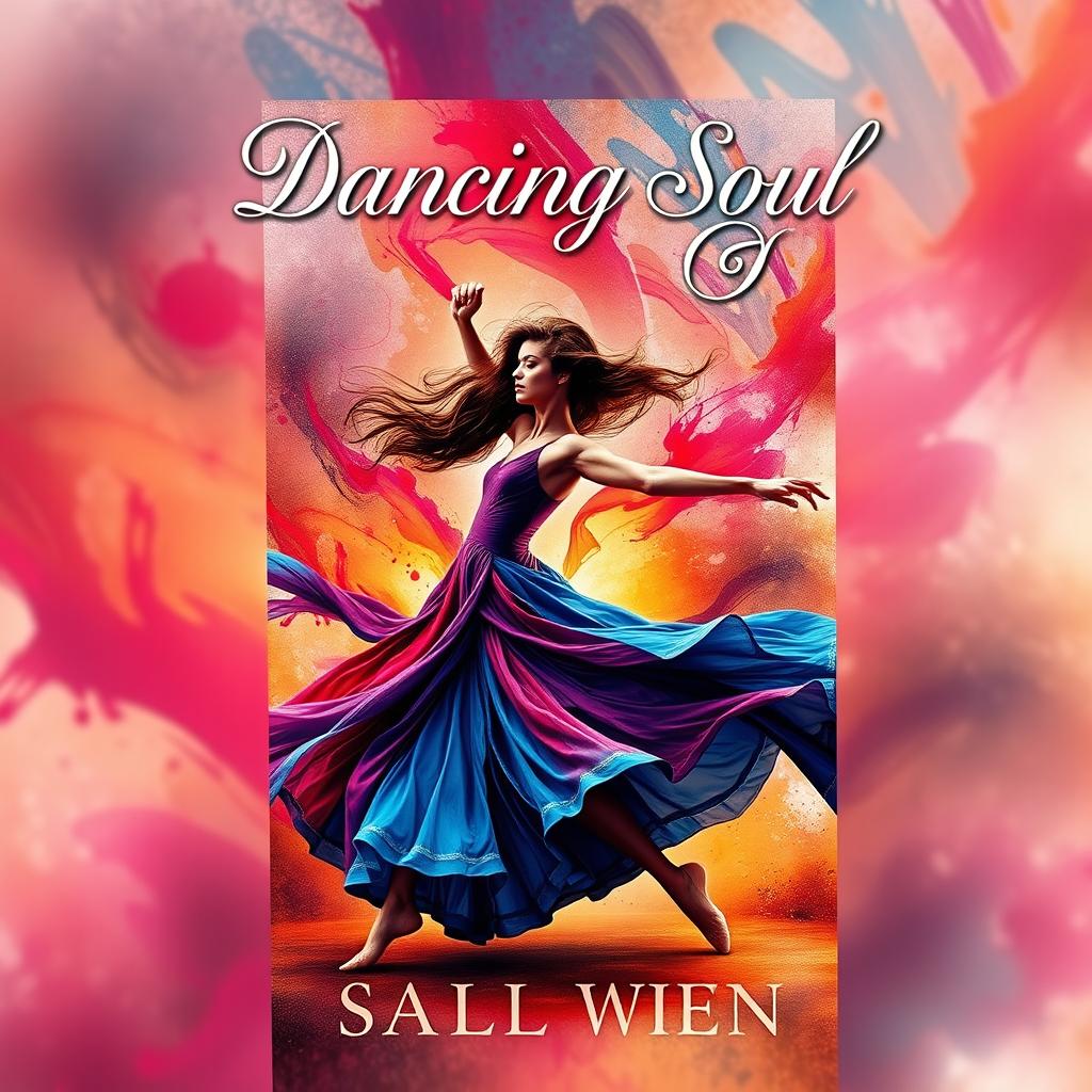 A vibrant and expressive book cover for 'Dancing Soul', capturing the essence of movement and emotion