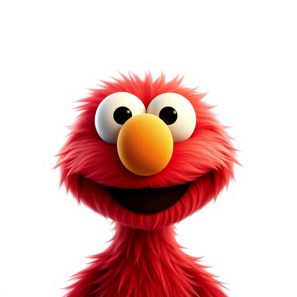 A super cute Pixar-style rendition of Elmo featuring a round face with oversized, sparkling eyes that enhance his adorable expression