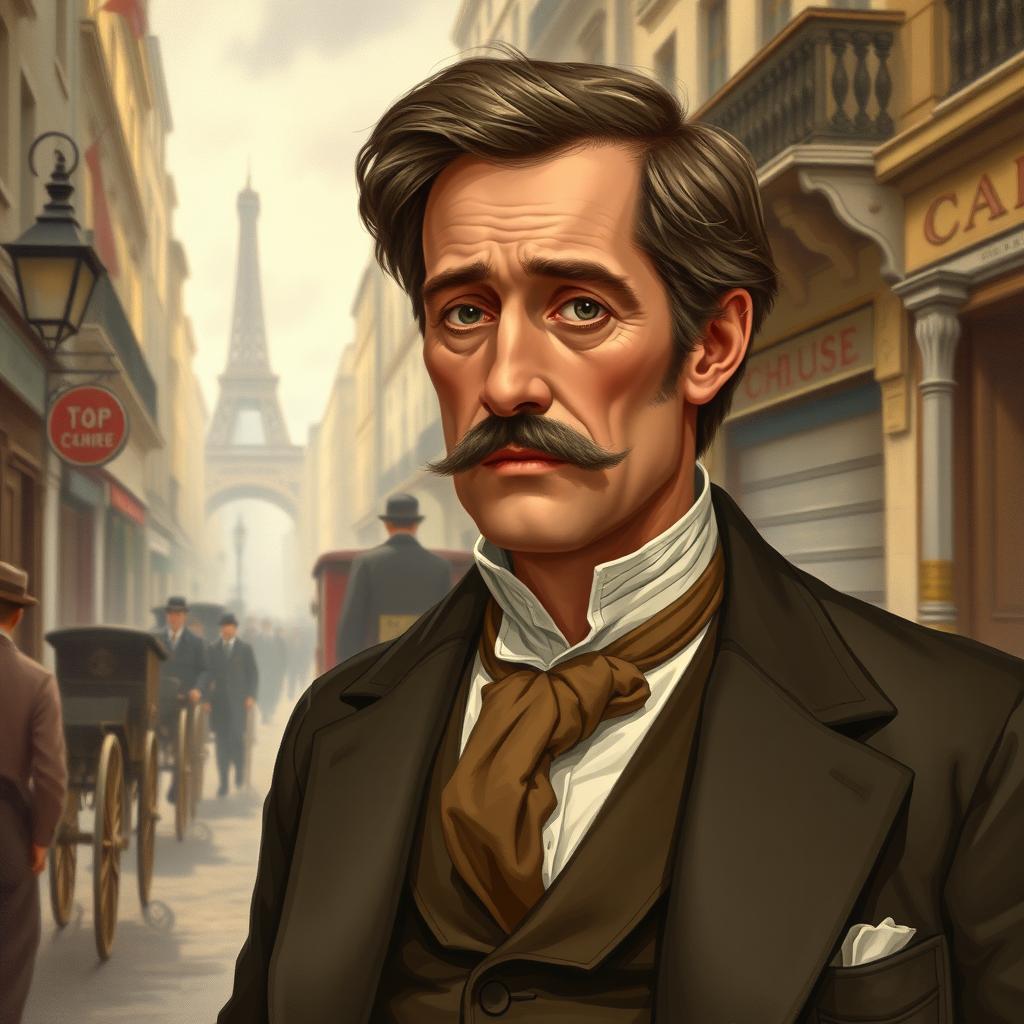 A detailed portrait of Monsieur Loisel from the classic short story "The Necklace" by Guy de Maupassant