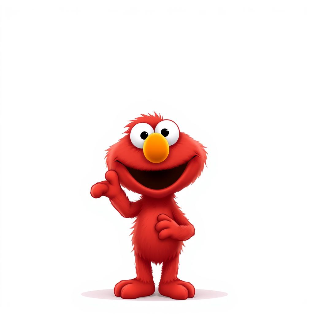 A delightful Pixar-style rendition of Elmo, featuring his iconic bright red fluffy fur and an adorable round face