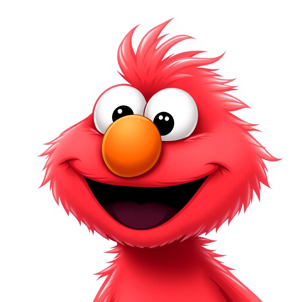 An adorable Pixar-style illustration of Elmo, featuring his signature bright red fur and an exuberant, round face that exudes cuteness