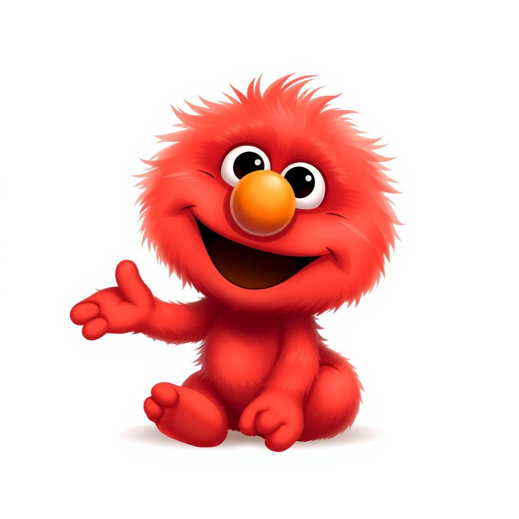 An endearing Pixar-style illustration of baby Elmo, featuring his soft, fluffy bright red fur and an irresistibly cute, round face