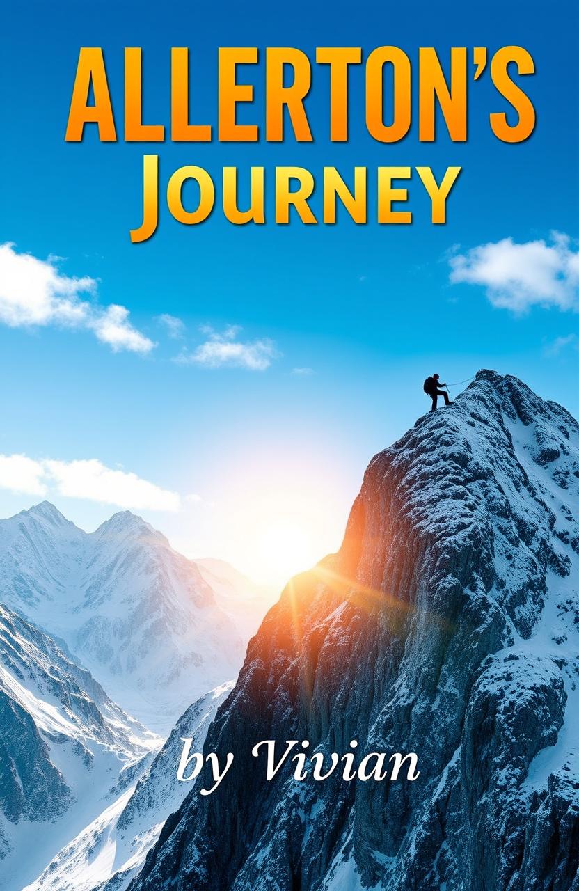 A book cover design for 'Allerton’s Journey' by Vivian, showcasing a breathtaking mountain climbing scene