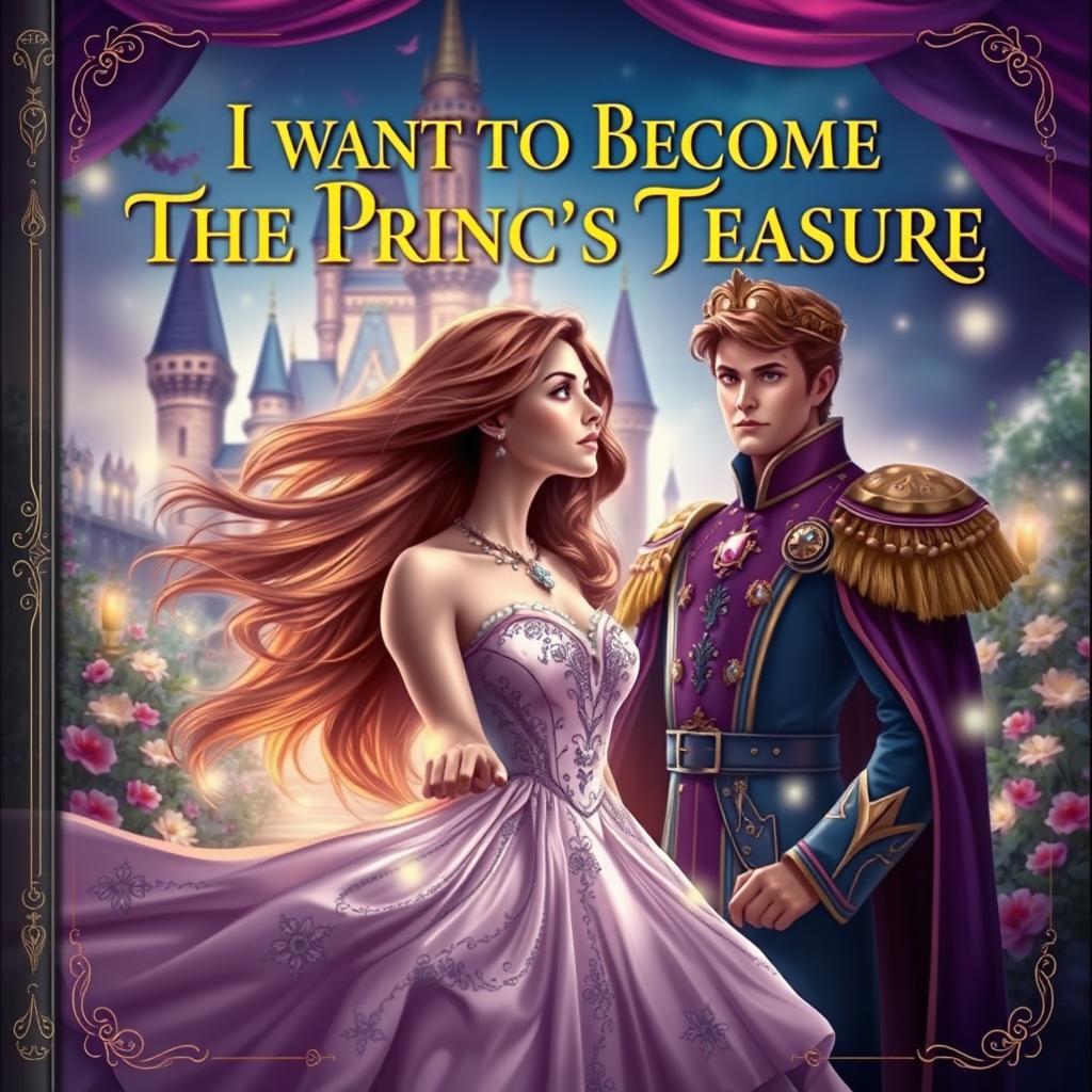 An enchanting book cover for 'I Want To Become The Prince's Treasure', showcasing a magical and romantic fantasy theme