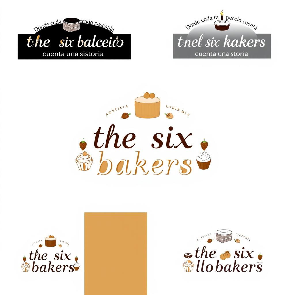 Create various logo design options featuring the colors black, white, brown, gold, light blue, and gray