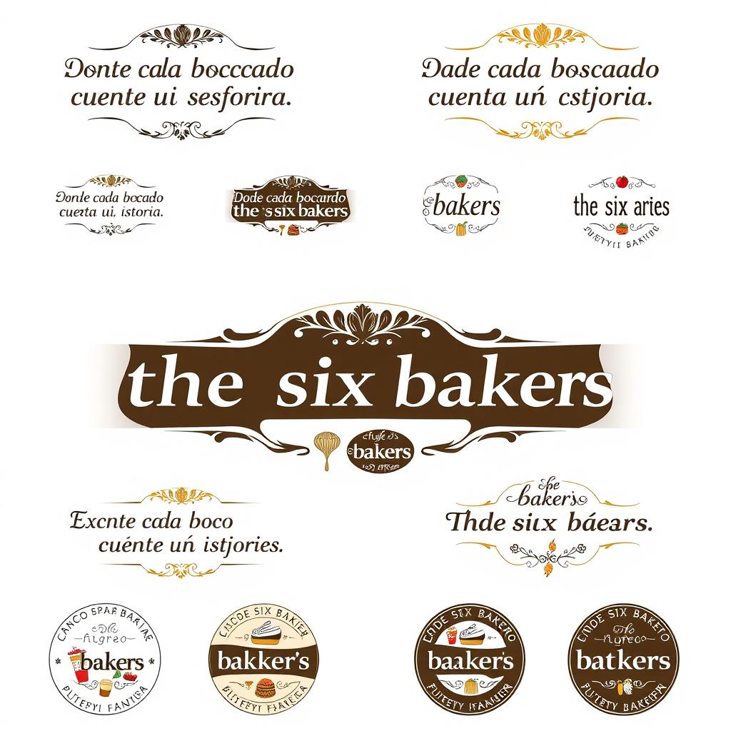 A series of elegant logo designs featuring a color palette of black, white, brown, gold, light blue, and grey