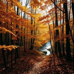 A majestic scene depicting a serene forest during autumn