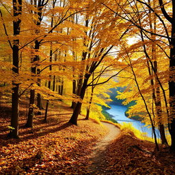 A majestic scene depicting a serene forest during autumn