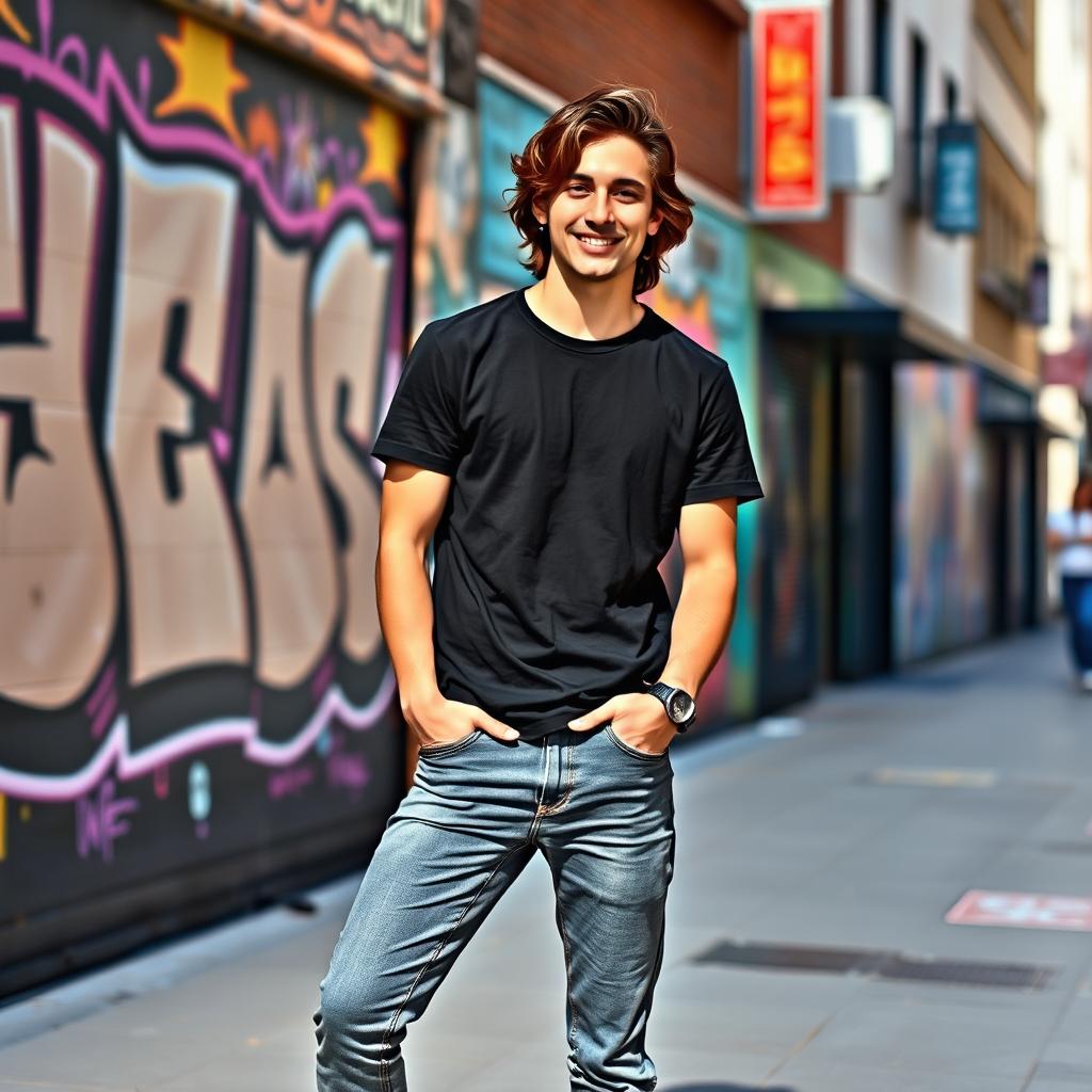 A fashionable young man standing confidently in an urban setting