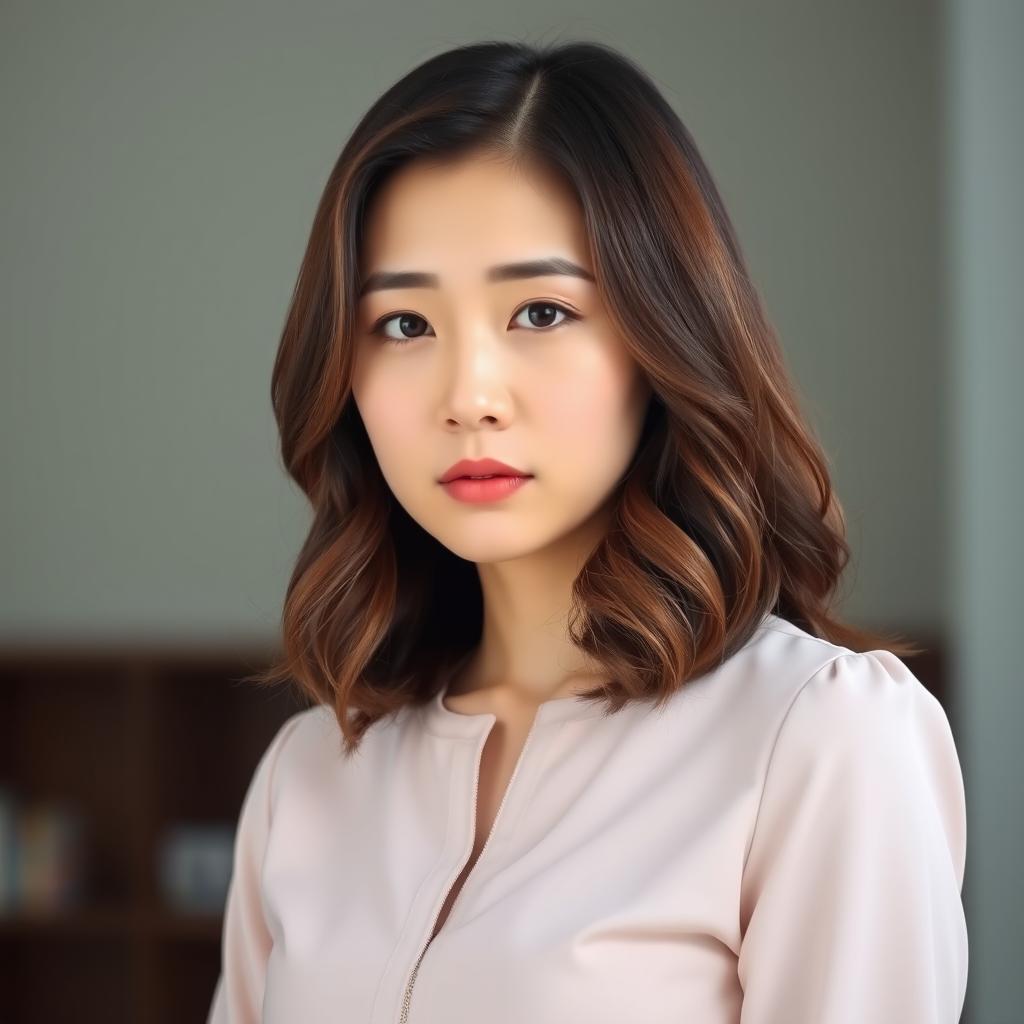 A 28-year-old Korean woman named Soo-ah with shoulder-length wavy brown hair