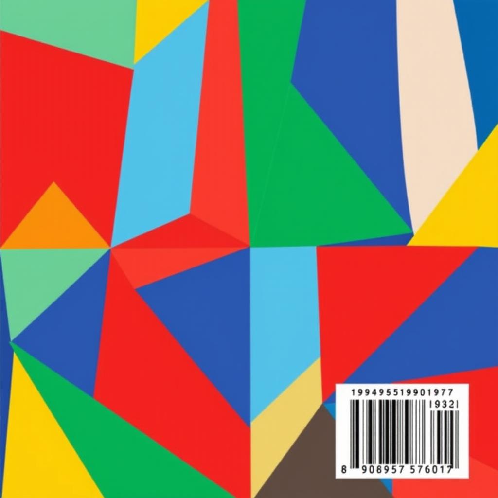 Digital illustration in WPAP style for the back cover of a book, featuring a vibrant color palette of red, blue, yellow, and green that blends geometrically, aligned with the dominant colors of the front cover