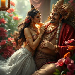 An enchanting scene of a beautiful and graceful apsara, adorned with exquisite jewelry on her feet and neck, captured in a soft and romantic light