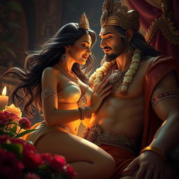 An enchanting scene of a beautiful and graceful apsara, adorned with exquisite jewelry on her feet and neck, captured in a soft and romantic light