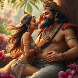 An enchanting scene of a beautiful and graceful apsara, adorned with exquisite jewelry on her feet and neck, captured in a soft and romantic light