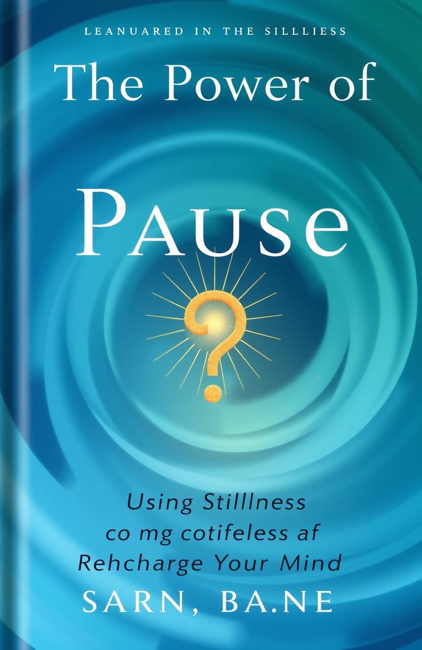 An enticing book cover design featuring the title "The Power of Pause: Using Stillness to Recharge Your Mind" in a sleek, modern font
