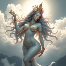 a stunning and ethereal apsara gracefully posed, representing the mythical celestial nymphs of Indian culture