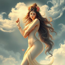 a stunning and ethereal apsara gracefully posed, representing the mythical celestial nymphs of Indian culture