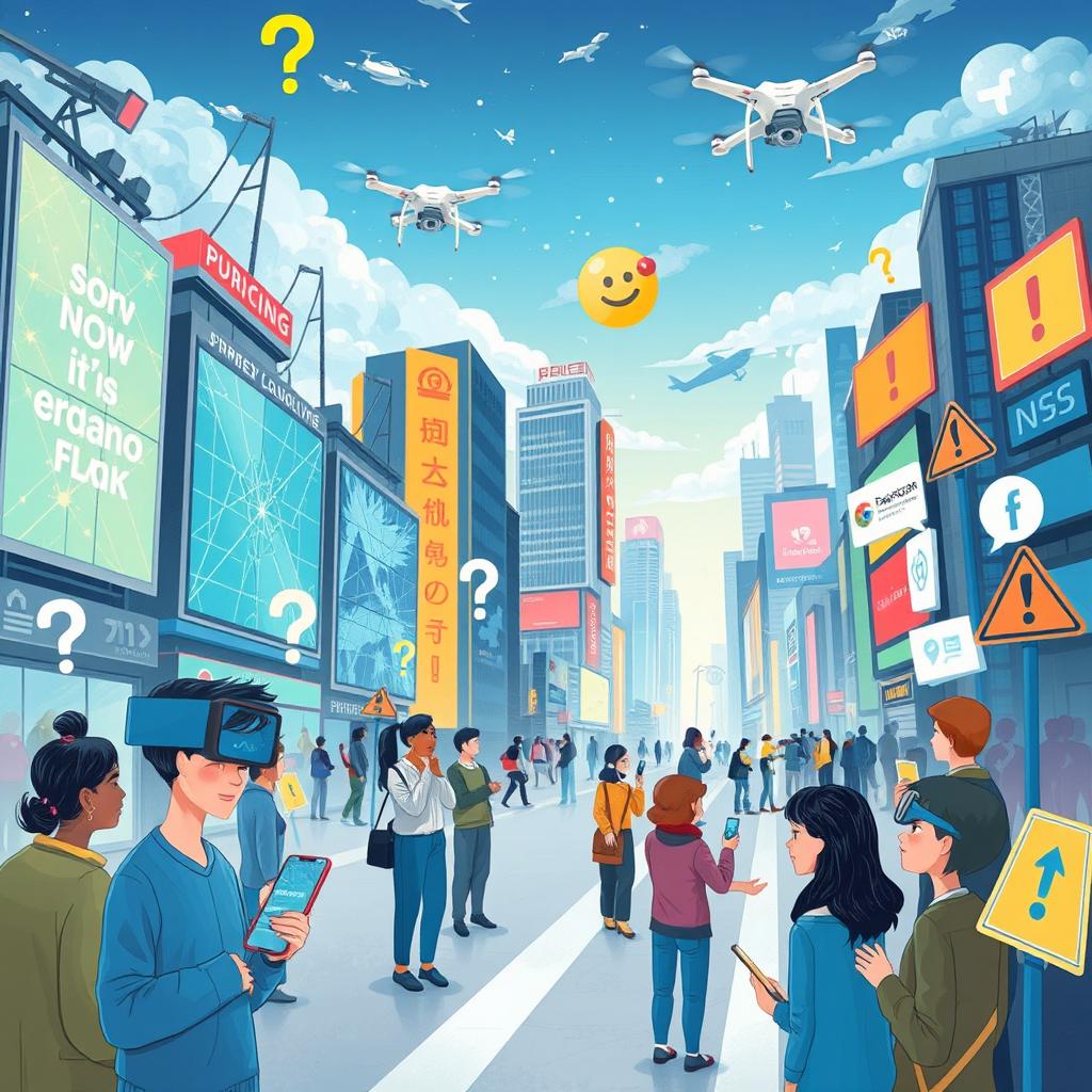An imaginative and thought-provoking illustration capturing the new challenges in the digital world