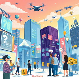 An imaginative and thought-provoking illustration capturing the new challenges in the digital world