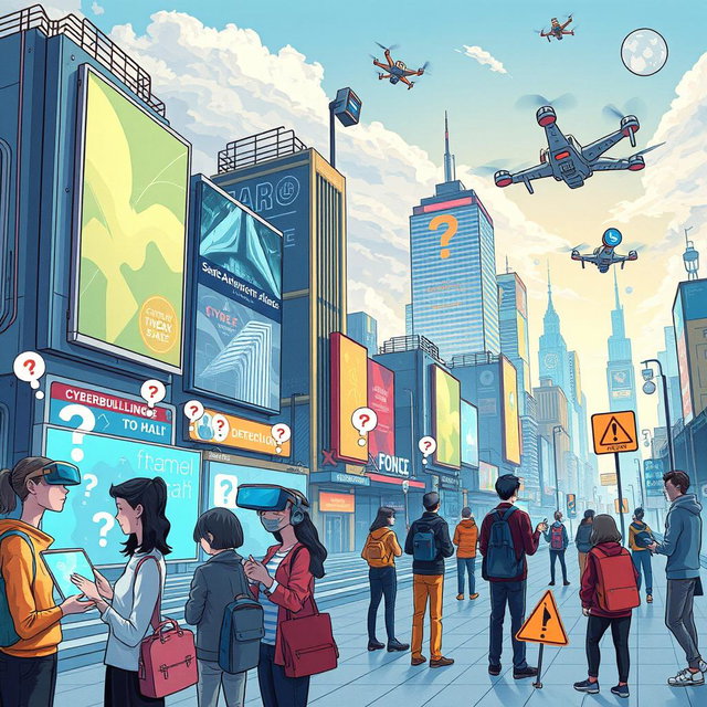 An imaginative and thought-provoking illustration capturing the new challenges in the digital world