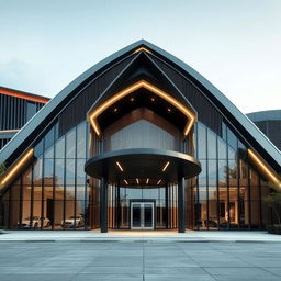 A modern architectural design featuring a front elevation inspired by the V-shape of a V12 engine