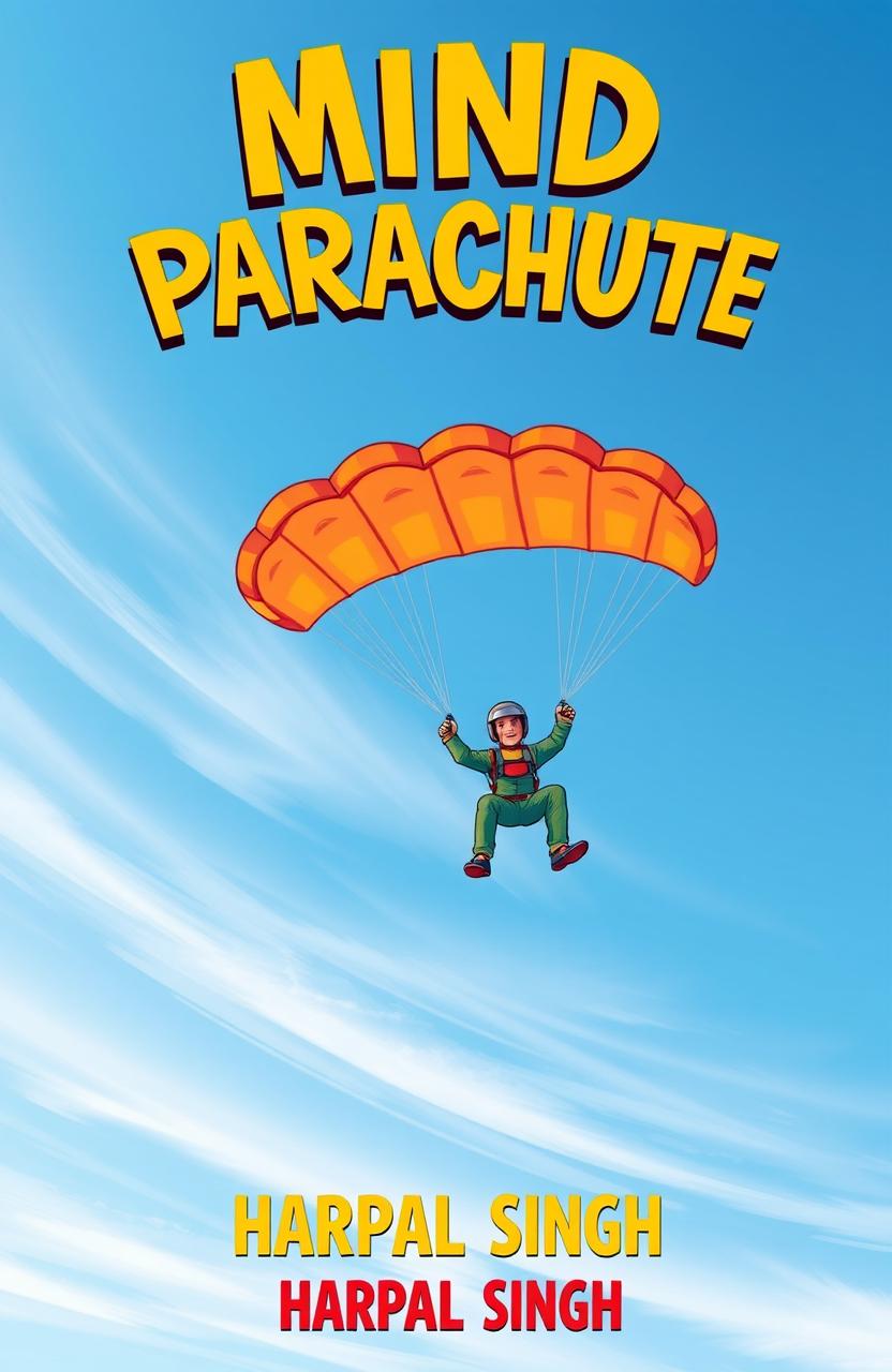 A vibrant and colorful clipart illustration of a man gracefully descending with a parachute, showcasing a sense of adventure and freedom
