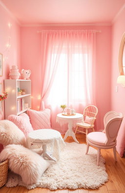 A whimsical and charming scene featuring cute pastel pink elements