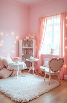 A whimsical and charming scene featuring cute pastel pink elements