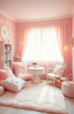 A whimsical and charming scene featuring cute pastel pink elements