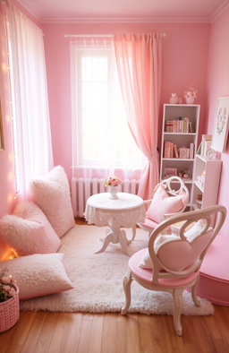 A whimsical and charming scene featuring cute pastel pink elements