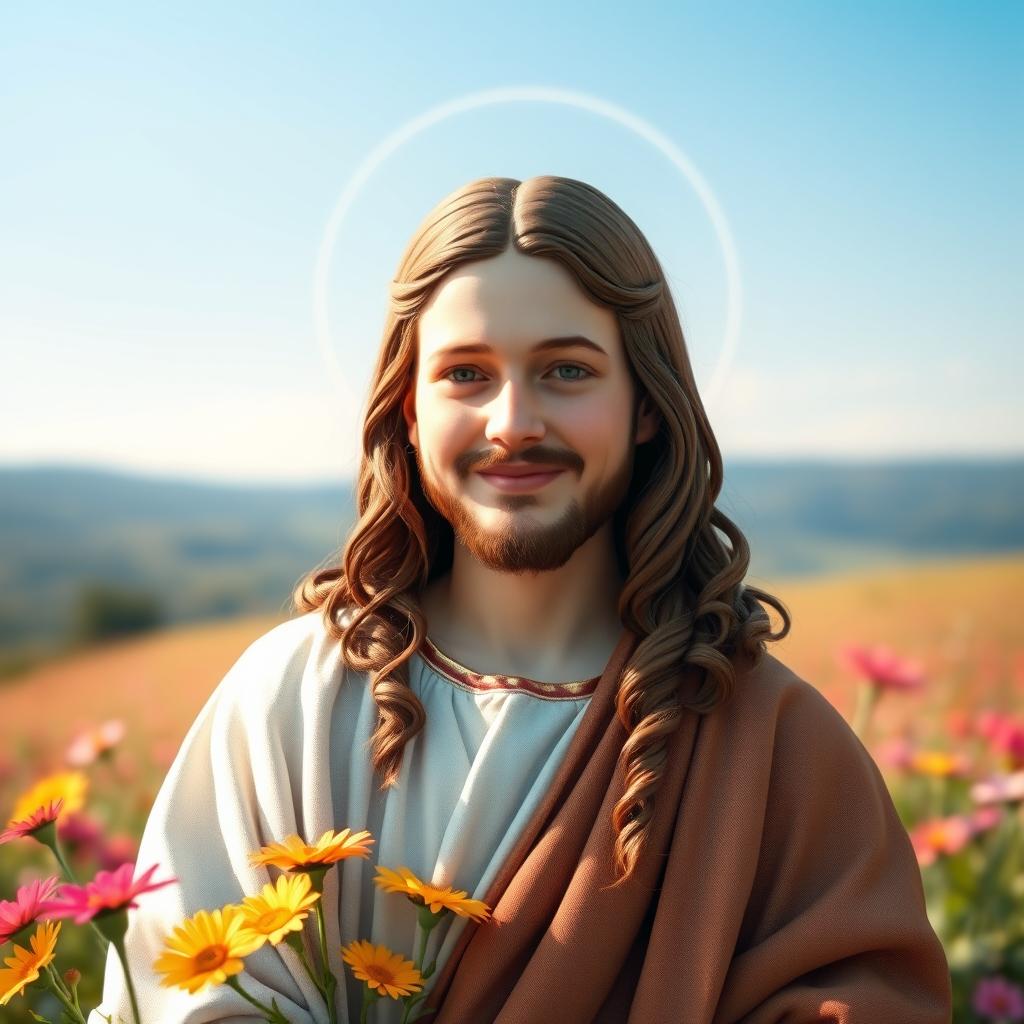 A compassionate depiction of a figure resembling Jesus Christ, portrayed with Down syndrome
