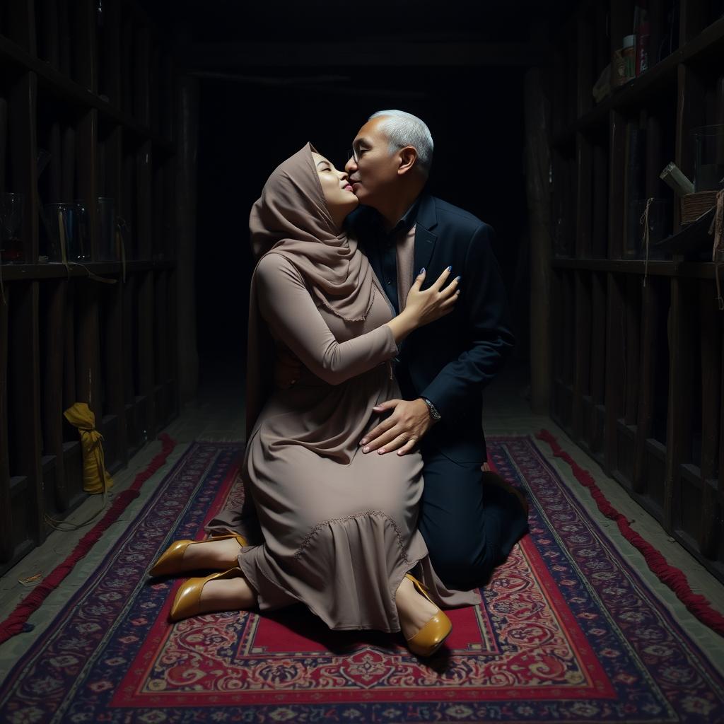 A beautiful Indonesian Muslim woman wearing a hijab and a tank top, with a medium bust size