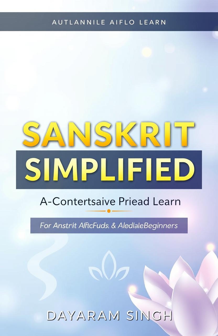 A visually striking book cover for 'Sanskrit Simplified: A Contemporary Approach for Absolute Beginners' by Dayaram Singh