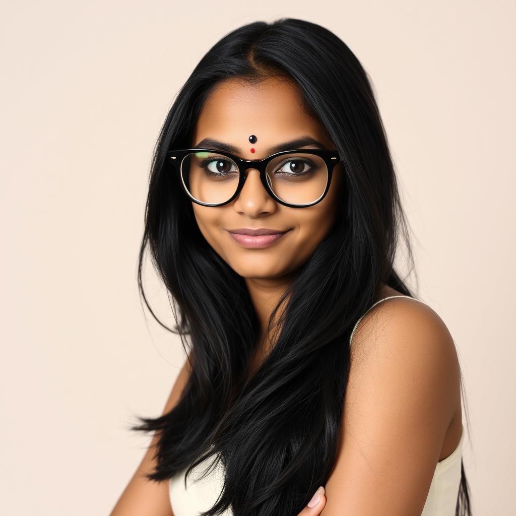 A 22-year-old Indian girl with light brown skin and a thin body