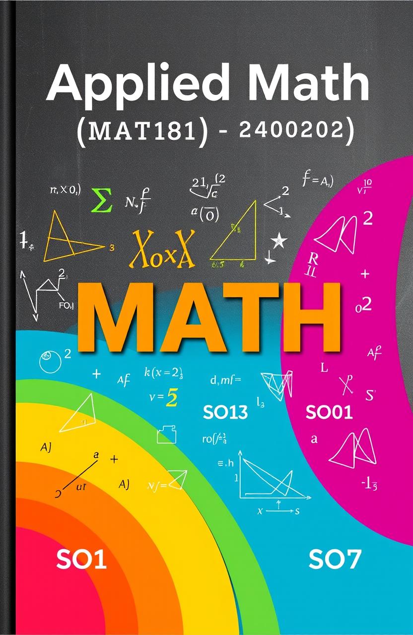 A vibrant and engaging front cover design for the MAT181 Applied Math course topics SO1 to SO7