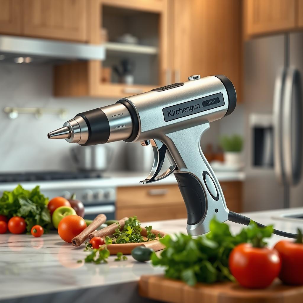 A realistic depiction of a kitchen gun designed for culinary use